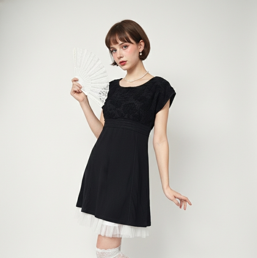 Studio M Dress Black Mesh Floral Coquette Textured M